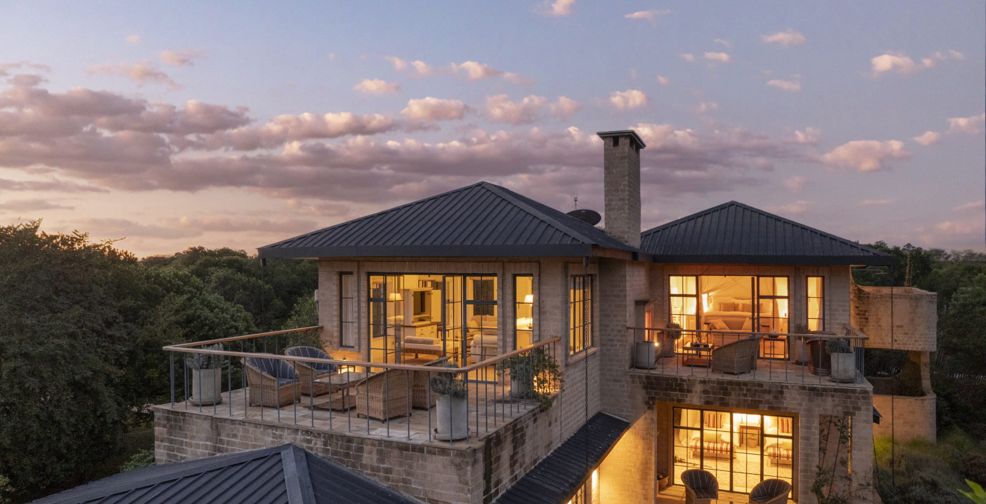 Amani House private villa at dusk in Kenya's Enonkishu Conservancy